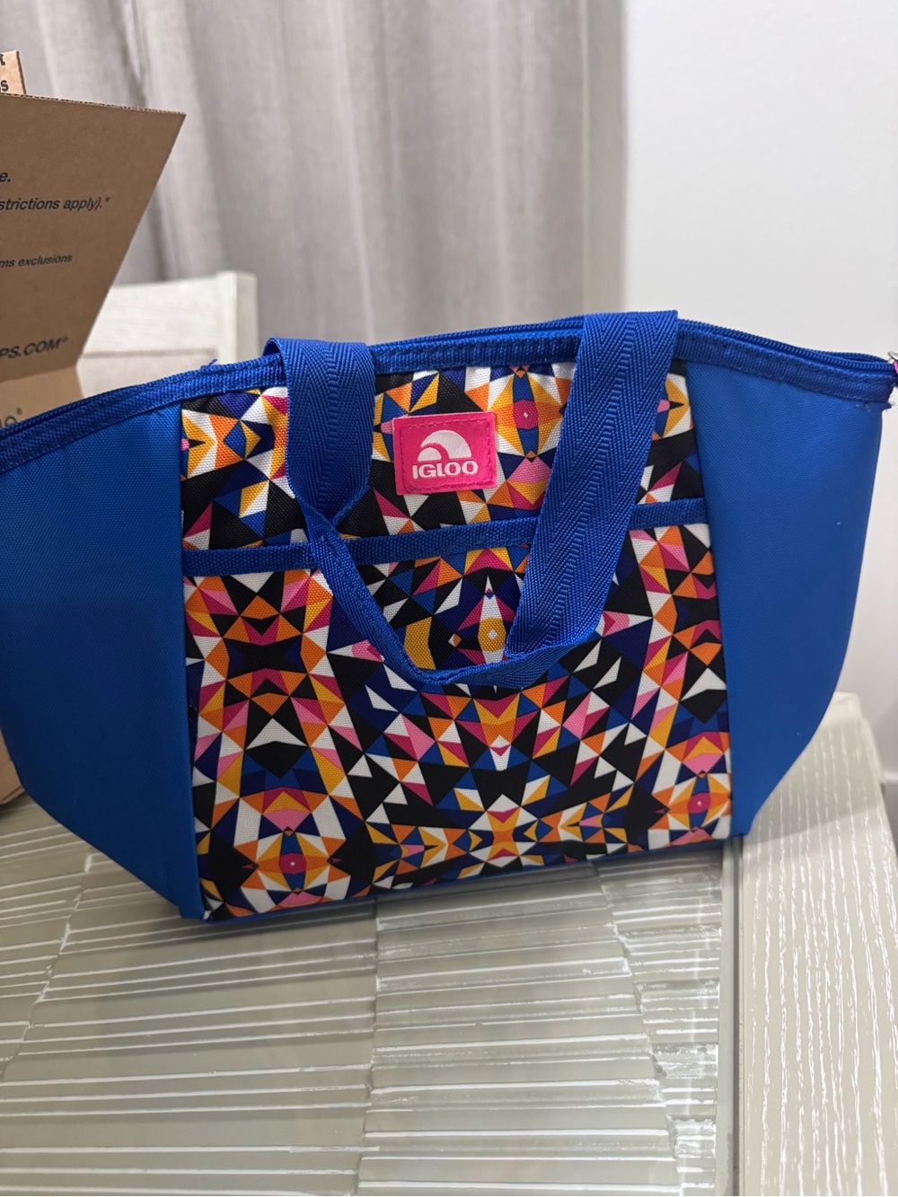Igloo Blue Geometric Insulated Tote Bag Small